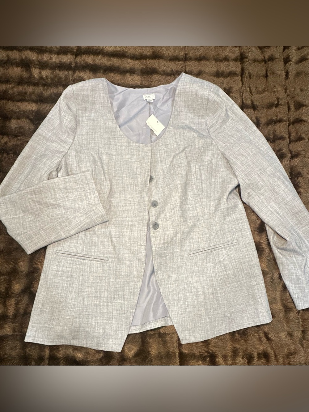 Light Gray Women's Collarless Jacket Large
